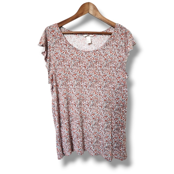 H&M Floral Print Multicolor Flutter Sleeve Knit Top | Large - Picture 1 of 7